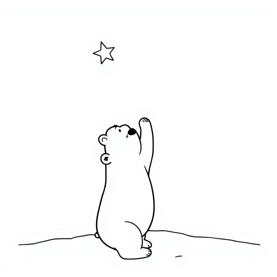 Polar Bear Reaching Up To Touch A Shooting Star Coloring Page
