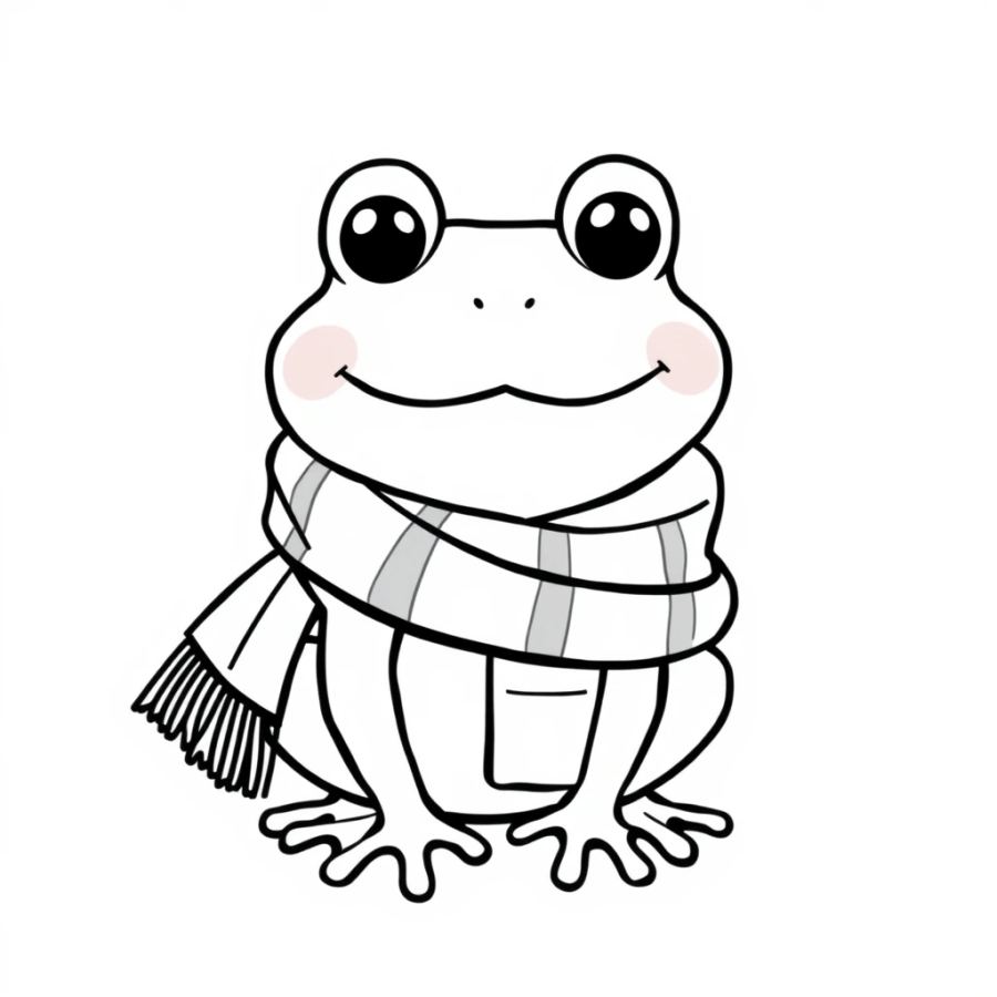 Cozy Frog in a Warm Scarf Coloring Page