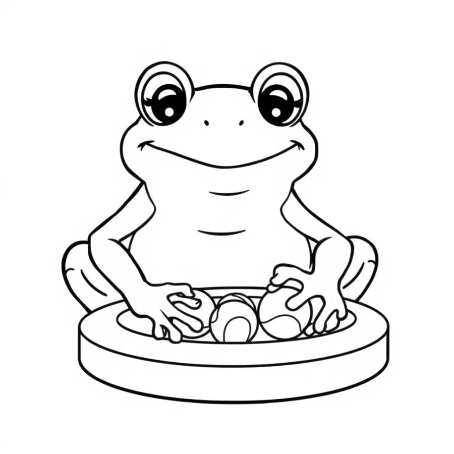 Playful Frog Playing Marbles Coloring Page