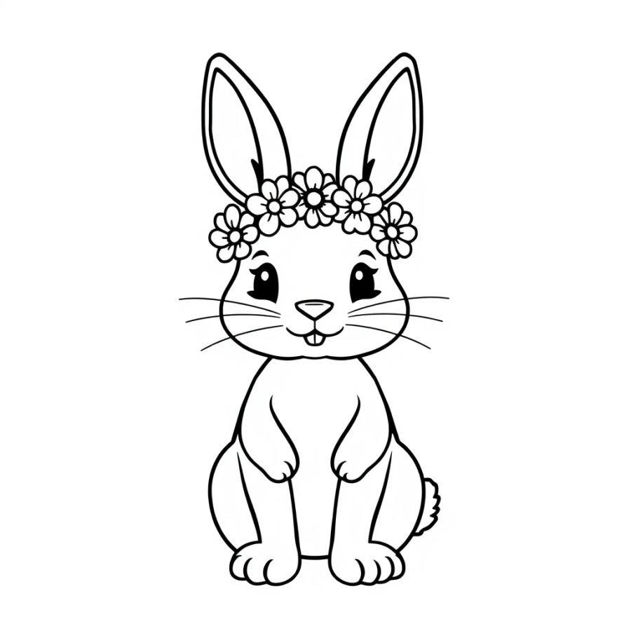 Bunny Wearing A Flower Crown Coloring Page