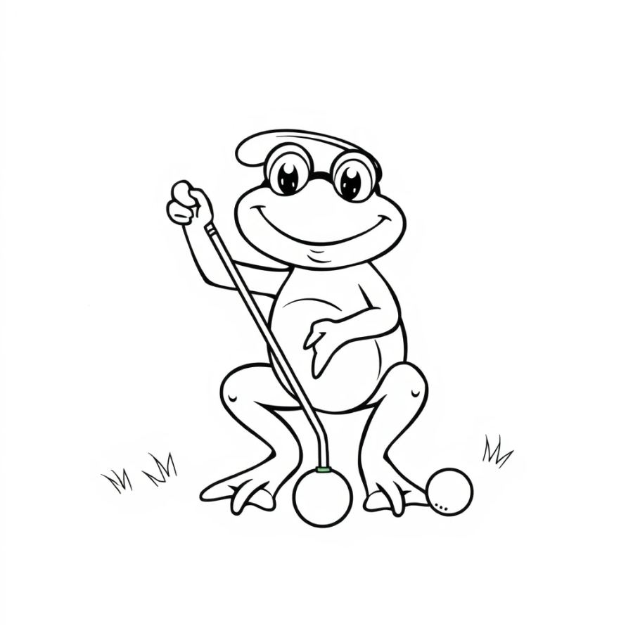 Charming Golfing Frog Putting a Golf Ball Coloring Page