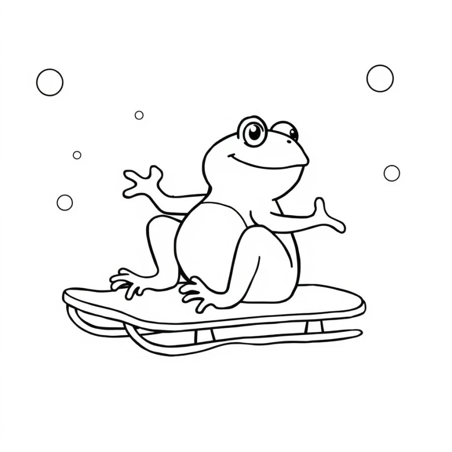 Cute Sledding Frog in the Snow Coloring Page