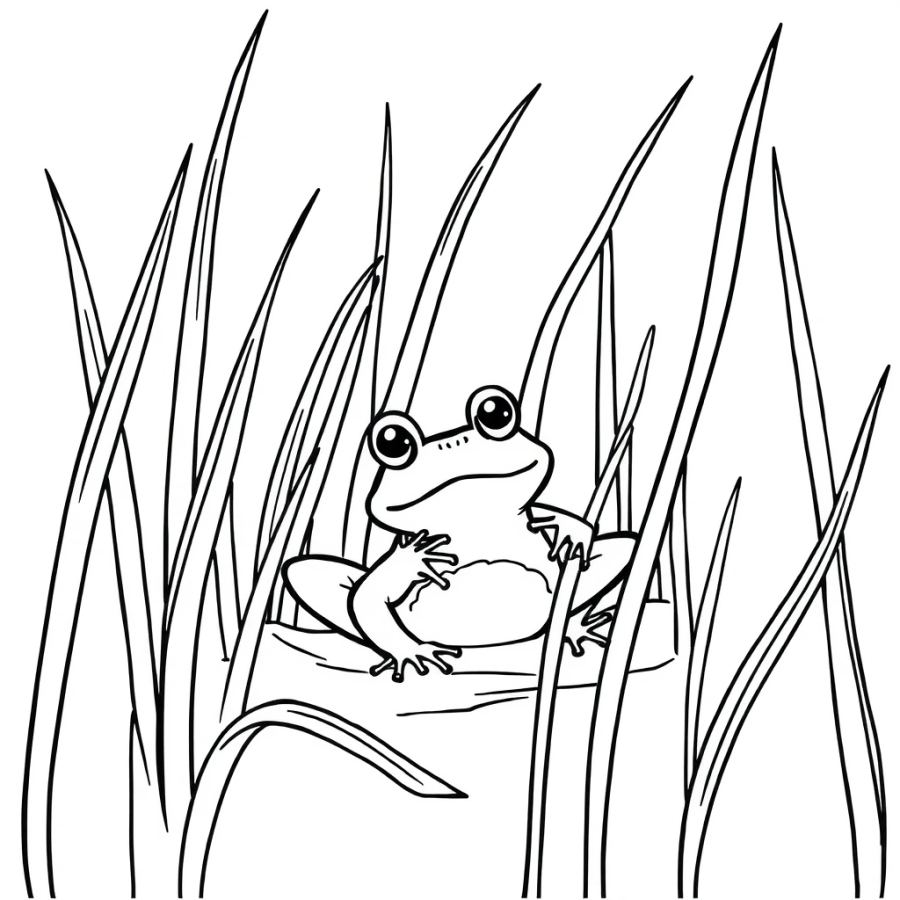 Can You Find Me? Hidden Frog in the Reeds Coloring Page