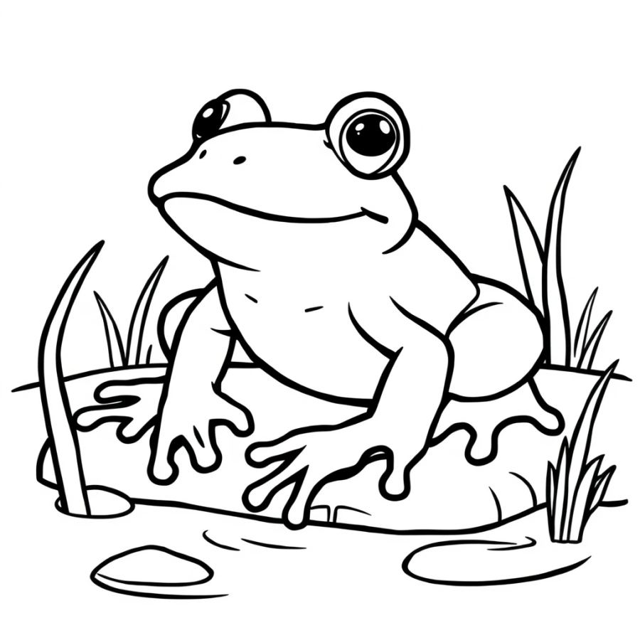 Charming Frog on a River Bank Coloring Page