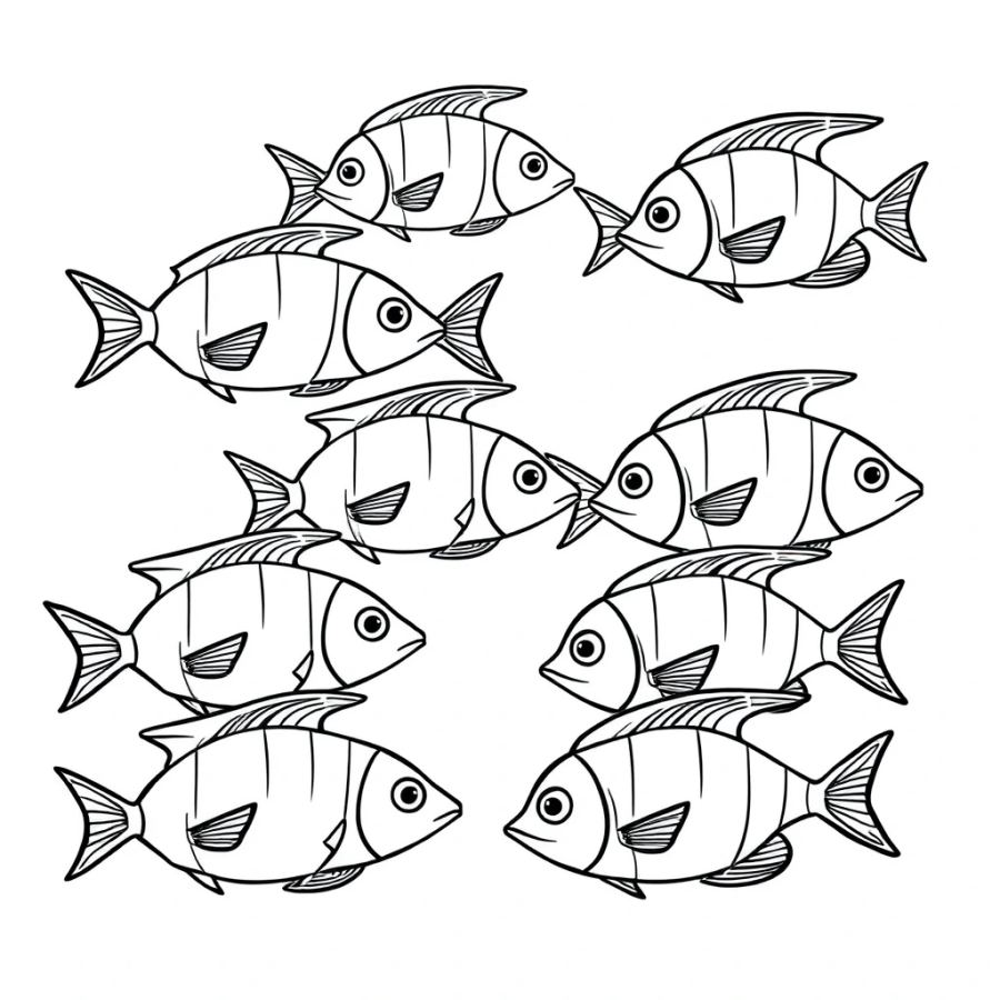 Angelfish Family Aligned In A Perfect Diagonal Pattern Coloring Page