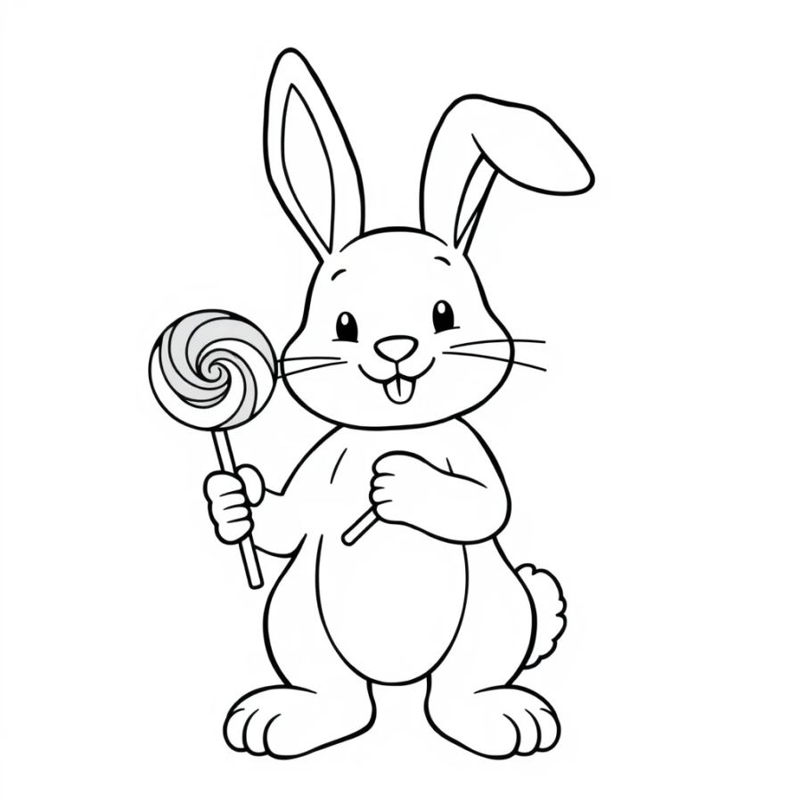 Bunny Holding A Lollipop Coloring Page