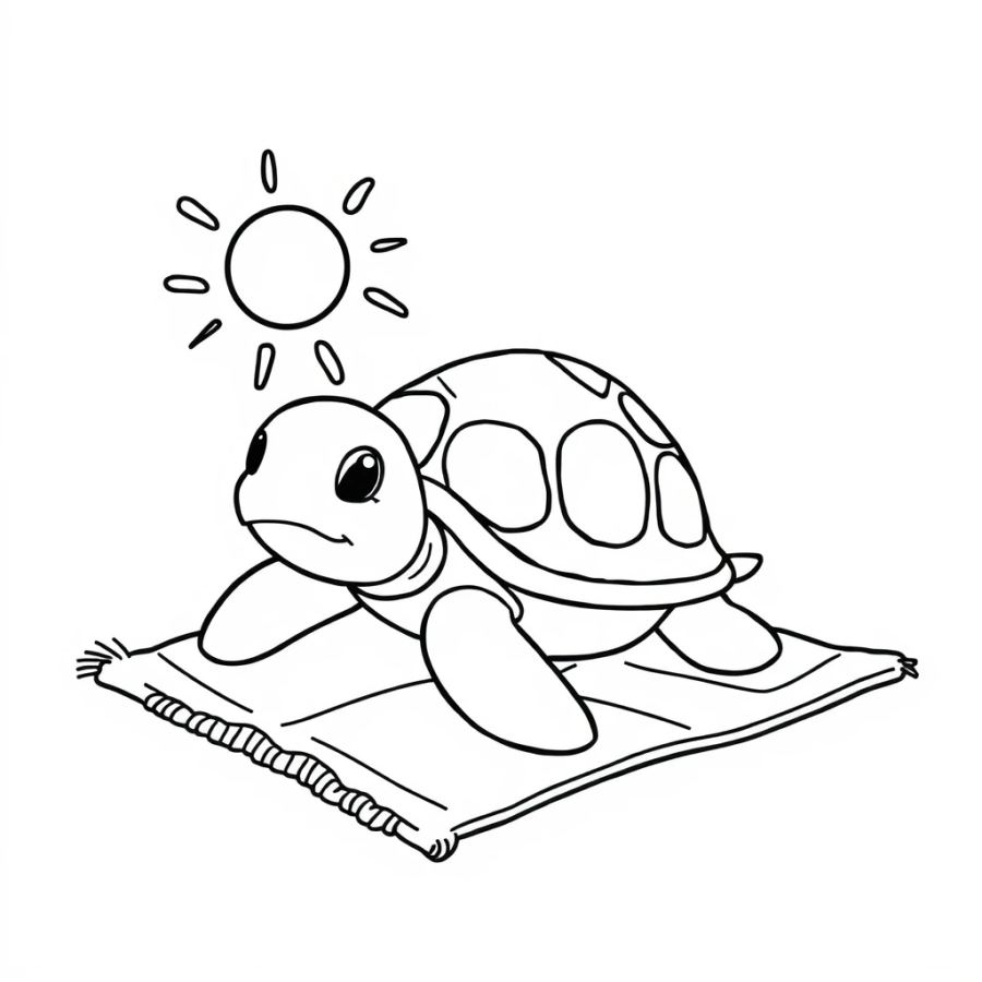 Turtle Sunbathing On A Towel Coloring Page
