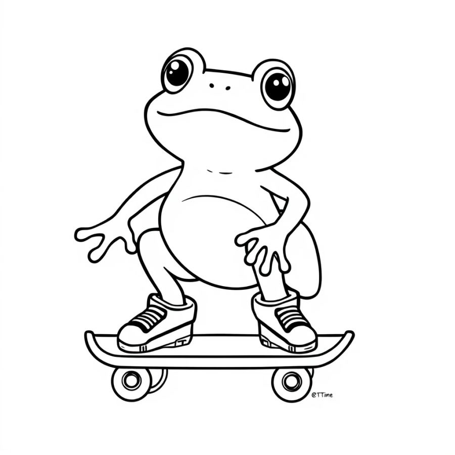 Cool Rollerblading Frog Coloring Page