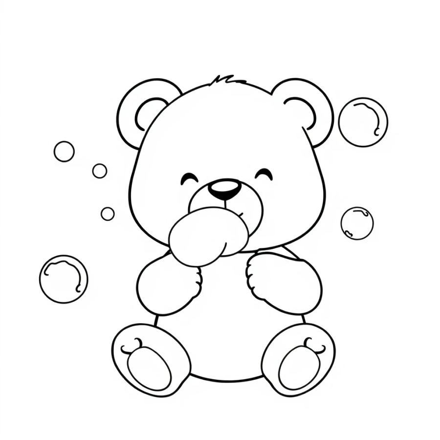 Adorable Teddy Bear Blowing Bubbles Coloring Page
