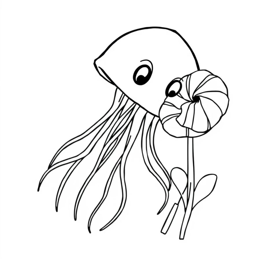 Jellyfish Sipping Nectar From A Peppermint Candy Flower Coloring Page