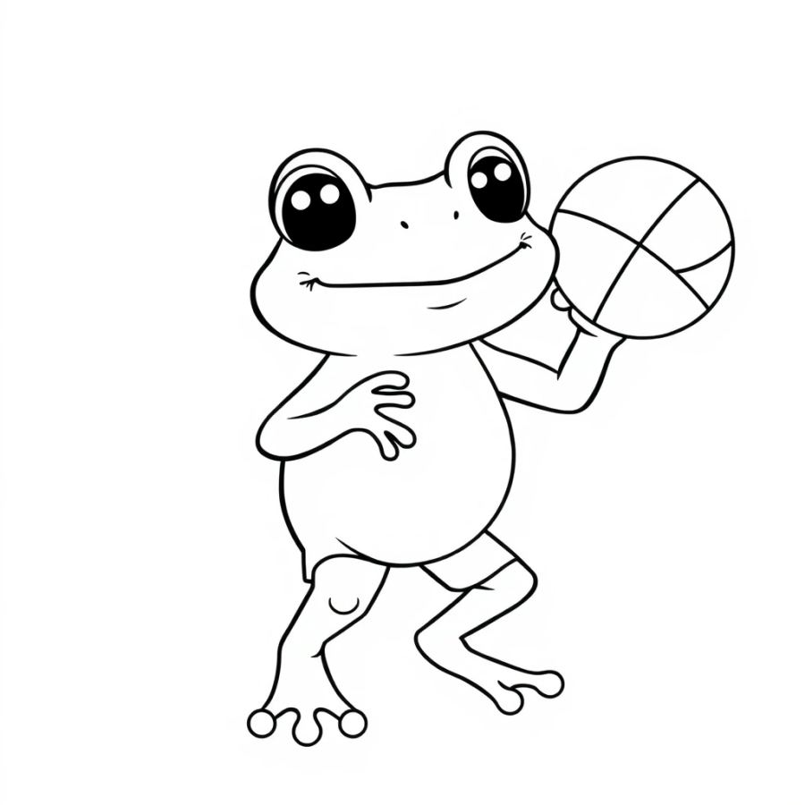 Slam Dunk Frog Playing Basketball Coloring Page