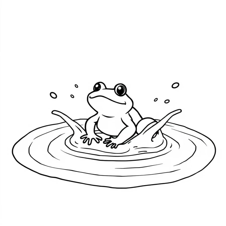 Playful Frog Splashing in the Pond Coloring Page
