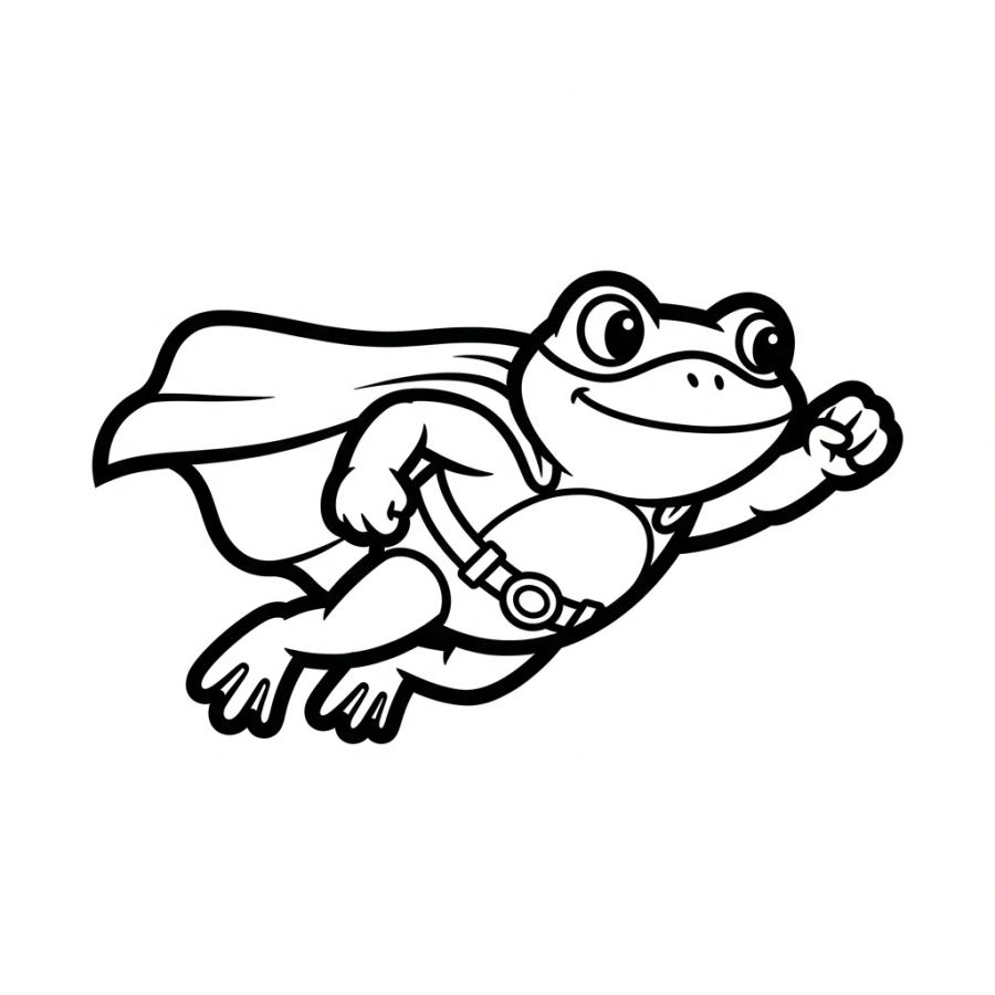 Mighty Flying Superhero Frog Coloring Page