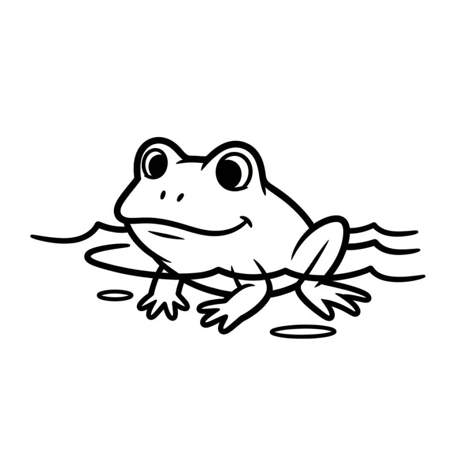 Splish Splash! Cute Swimming Frog Coloring Page