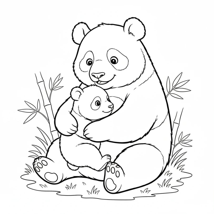 Panda Family ΓÇô Mother And Baby Coloring Page