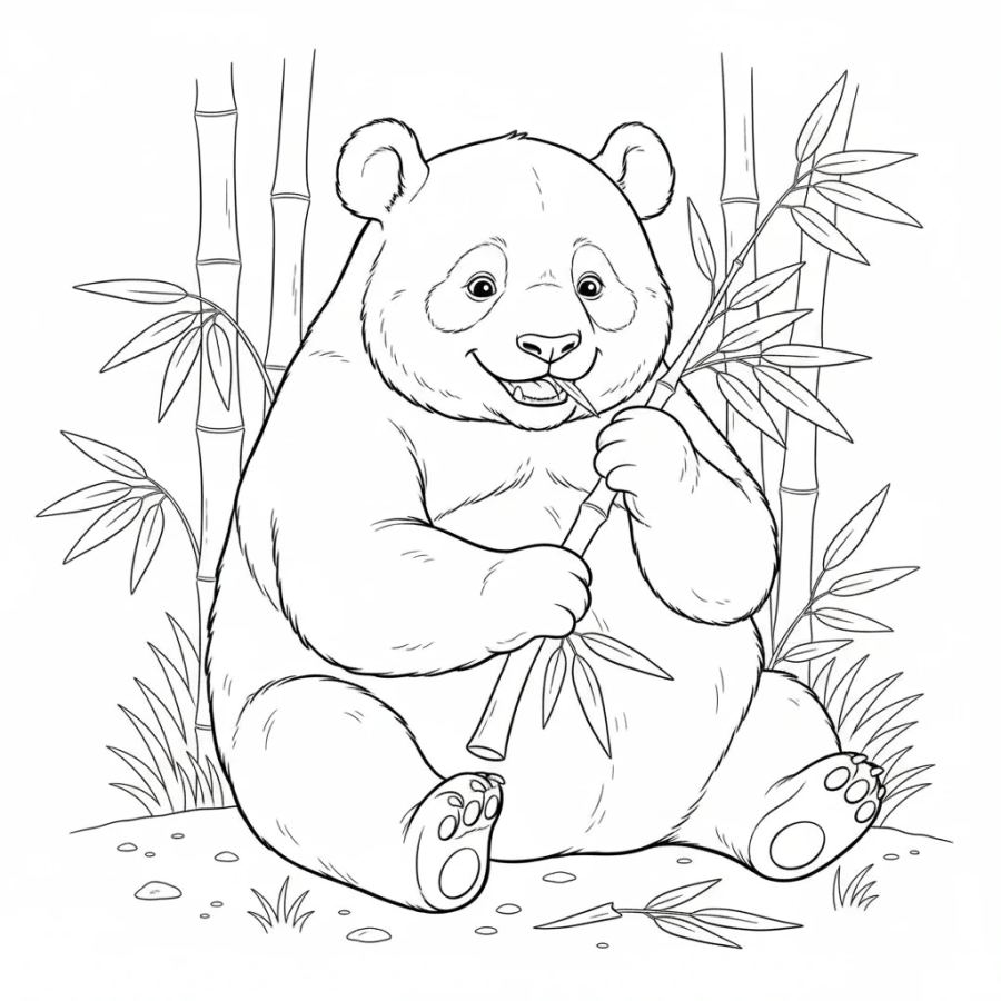 Panda Eating Bamboo Leaves Coloring Page
