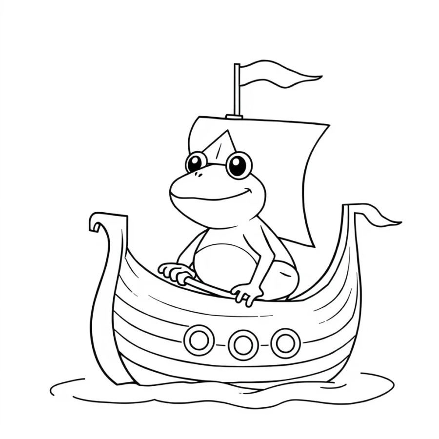 Epic Viking Frog on a Longship Coloring Page