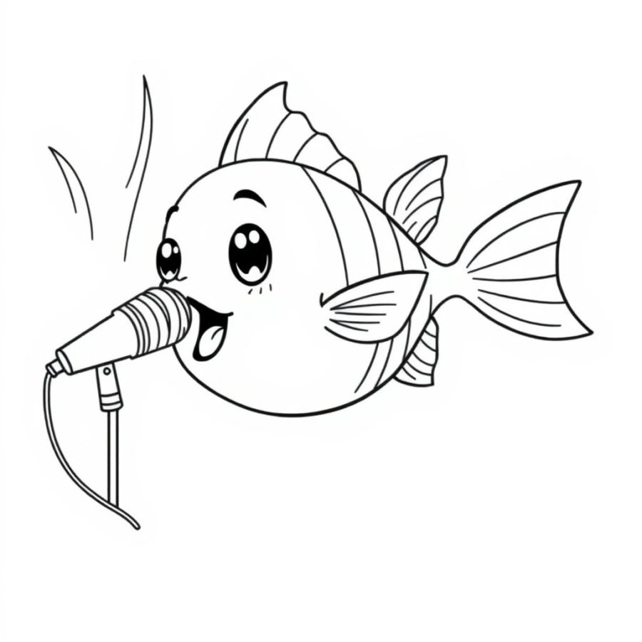 Angelfish Singing Into A Microphone Made Of Sea-Grass Coloring Page