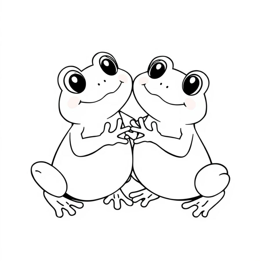 Double the Fun: Twin Frogs Playing Coloring Page