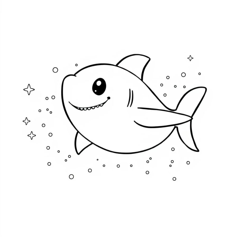 Shark Drifting Through A Cloud Of Sparkly Sea Dust Coloring Page