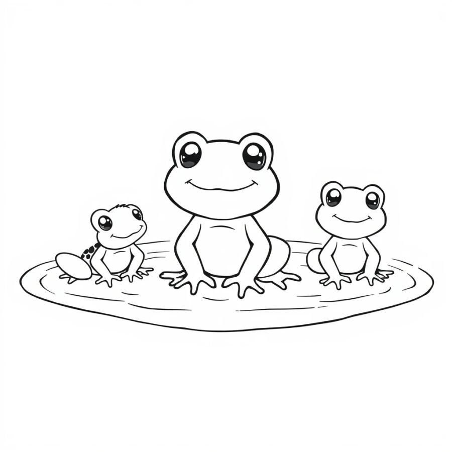 Adorable Baby Frog Family Splashing in Puddle Coloring Page