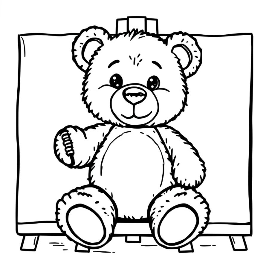 Artistic Teddy Bear Painting on Canvas Coloring Page