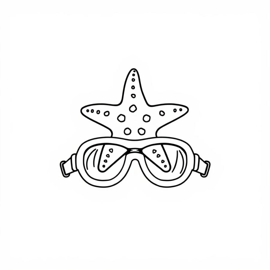 Starfish Sitting On A Pair Of Swimming Goggles Coloring Page