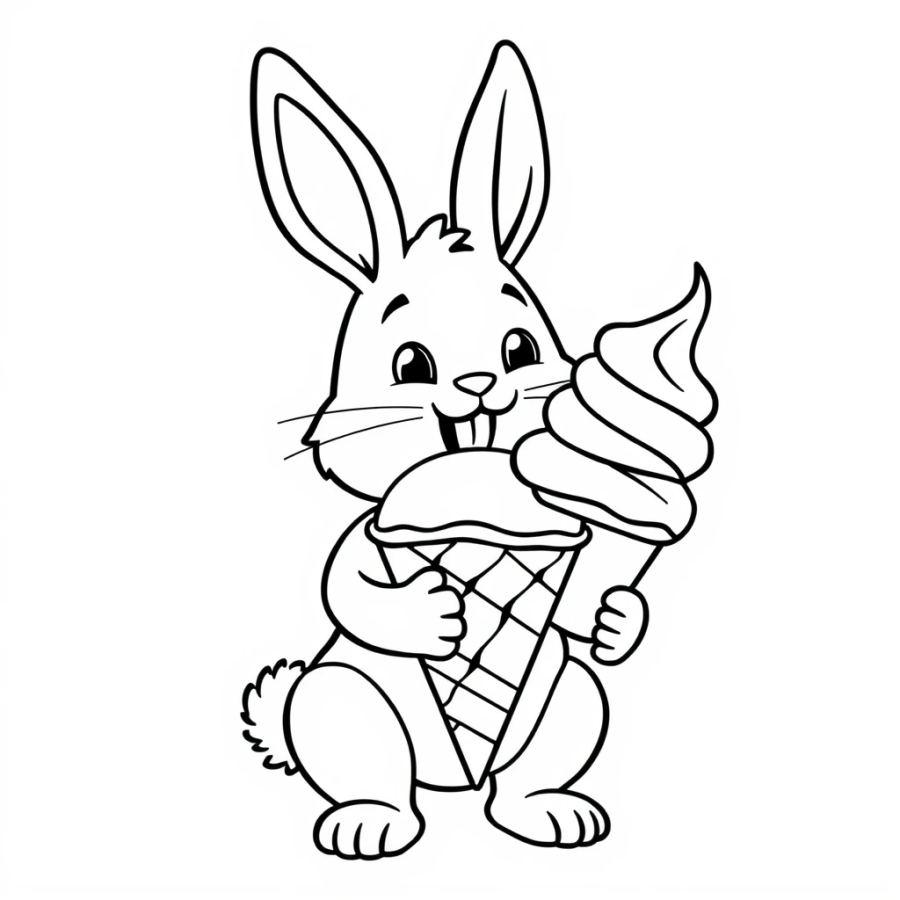 Bunny Eating A Giant Ice Cream Cone Coloring Page