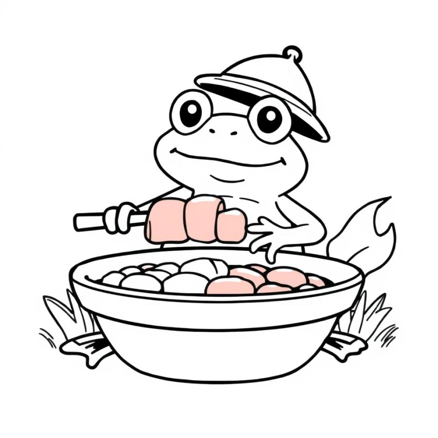 Cute Frog Summer Barbecue Coloring Page