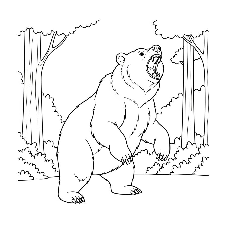 Roaring Brown Bear in the Forest