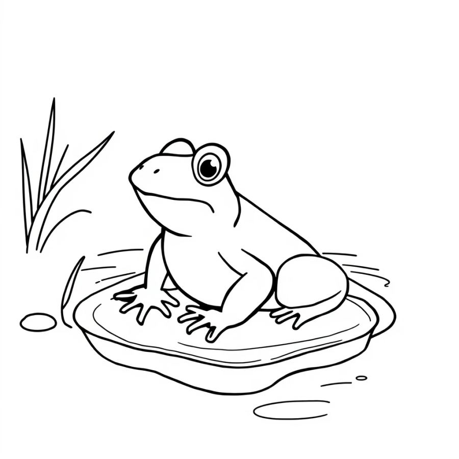 Charming Frog on the River Bank Coloring Page