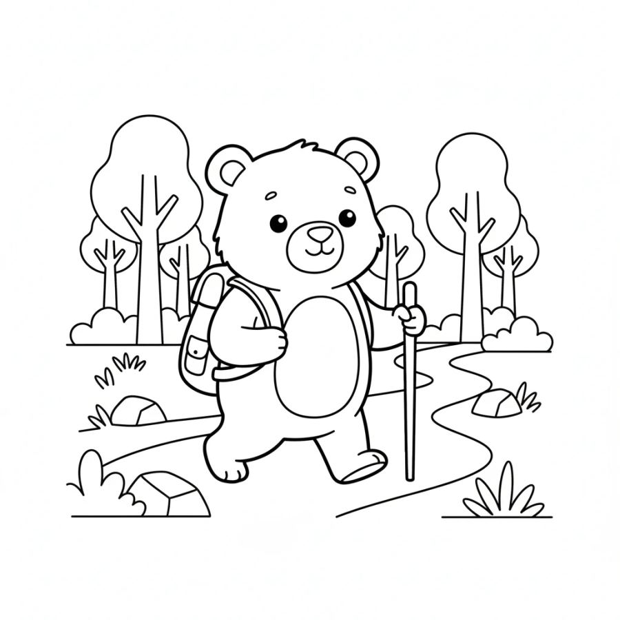 Brown Bear Going on a Hike Trail