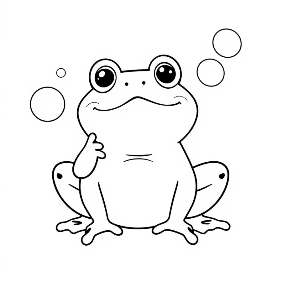 Cute Frog Blowing Bubbles Coloring Page