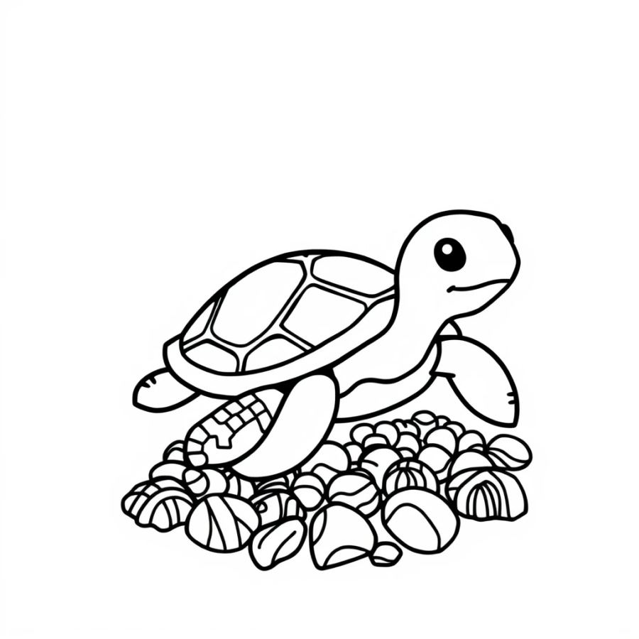 Turtle Collecting Seashells Coloring Page