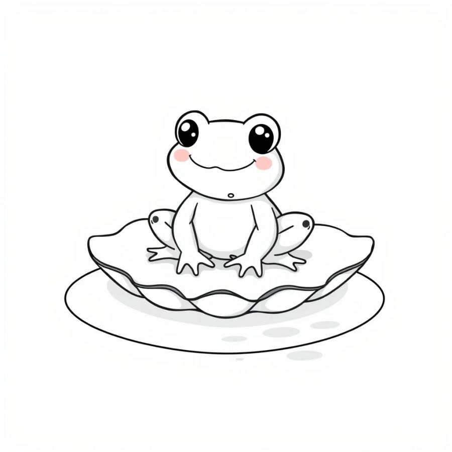 Baby Frog Sitting On A Massive Floating Lily Pad Coloring Page