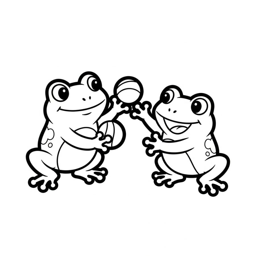 Adorable Twin Frogs Playing Coloring Page