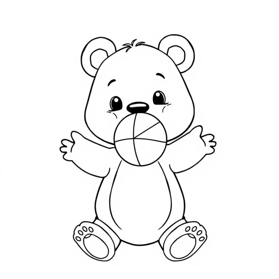 Silly Teddy Bear Balancing a Ball Coloring Page