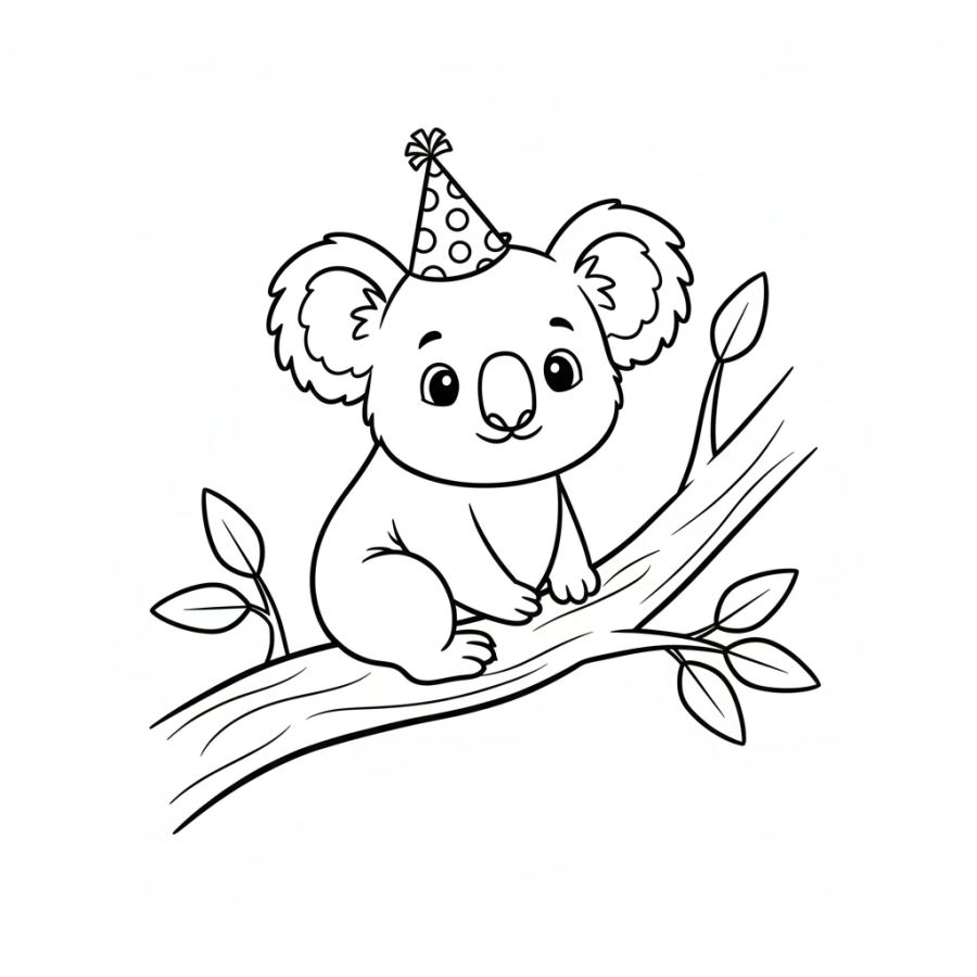 Koala Wearing A Little Hat Coloring Page