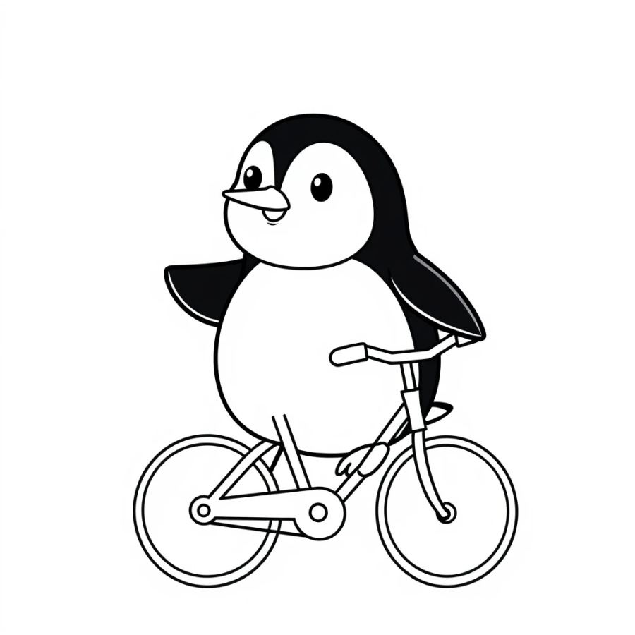 Penguin Riding A Bicycle Coloring Page