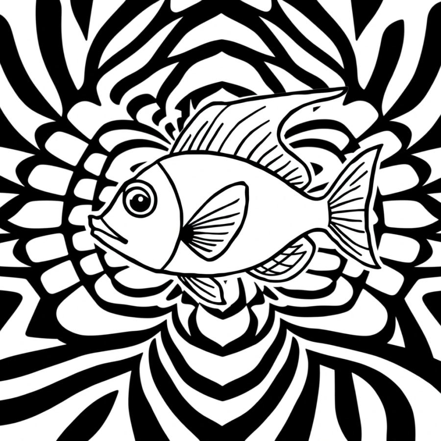 Angelfish Integrated Into An Optical Illusion Pattern Coloring Page