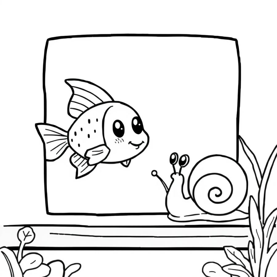 Angelfish Watching A Snail Crawl On A Glass Window Pane Coloring Page