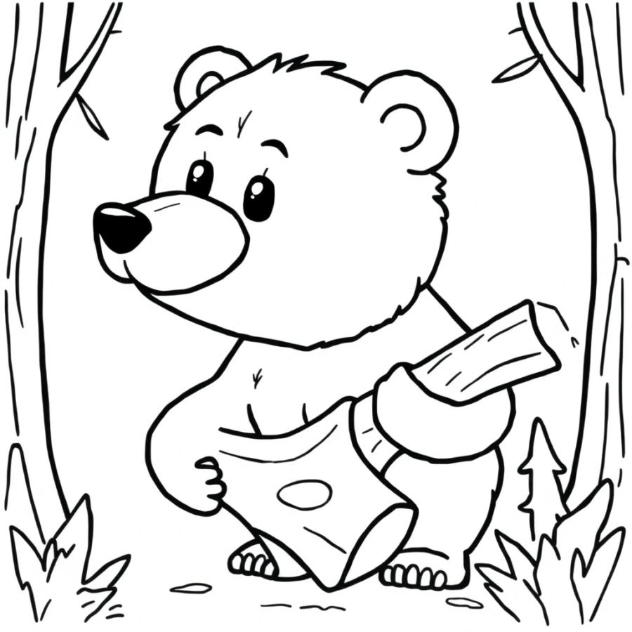 Crafty Grizzly Bear Woodcarver Coloring Page