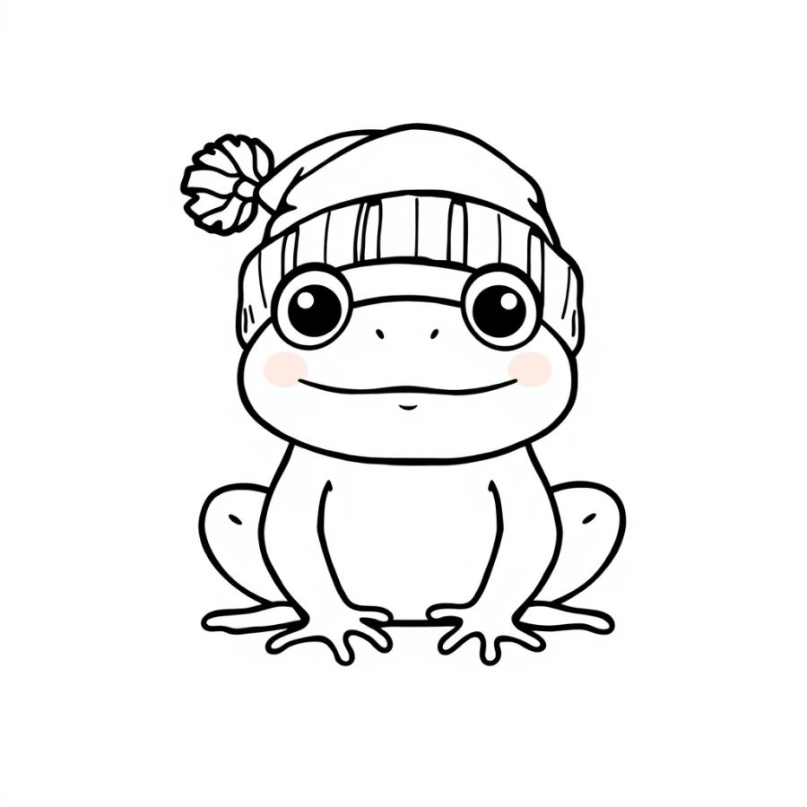 Cozy Winter Frog in a Beanie Coloring Page