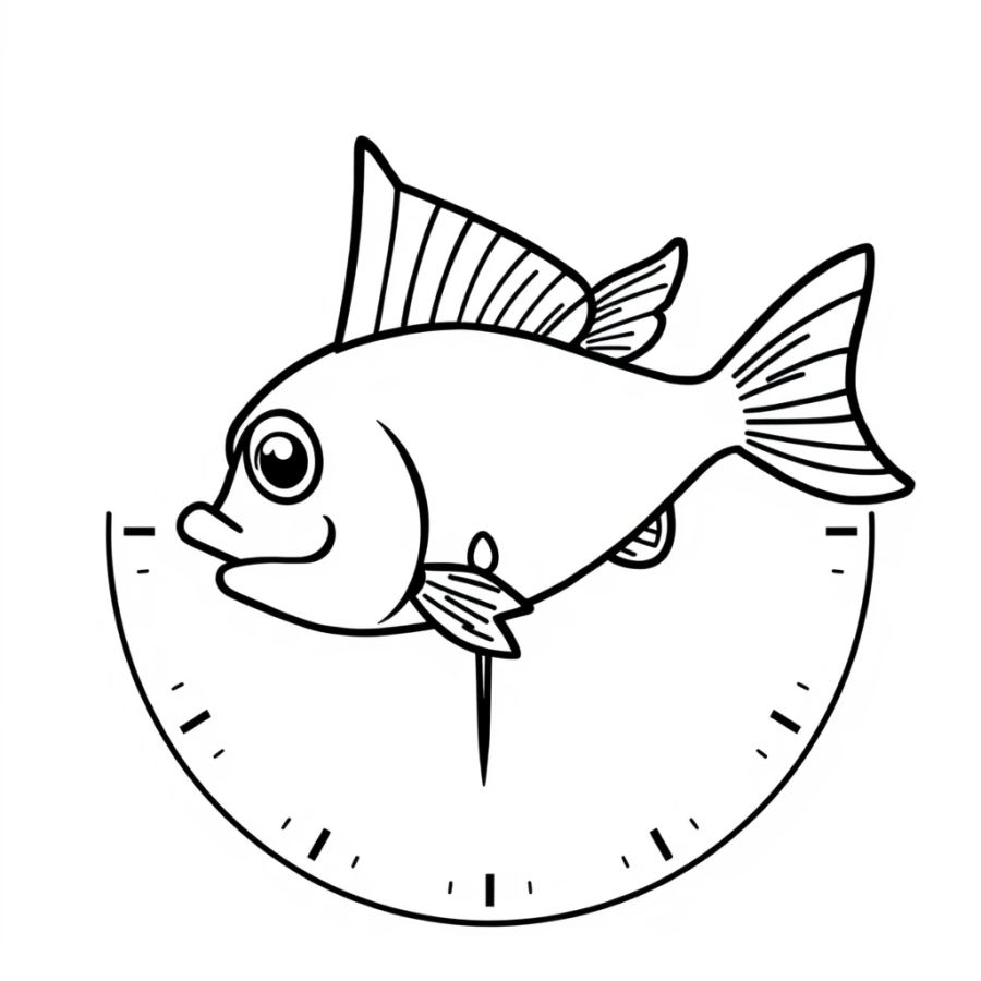 Angelfish Perched On A Ticking Clock Hand Coloring Page