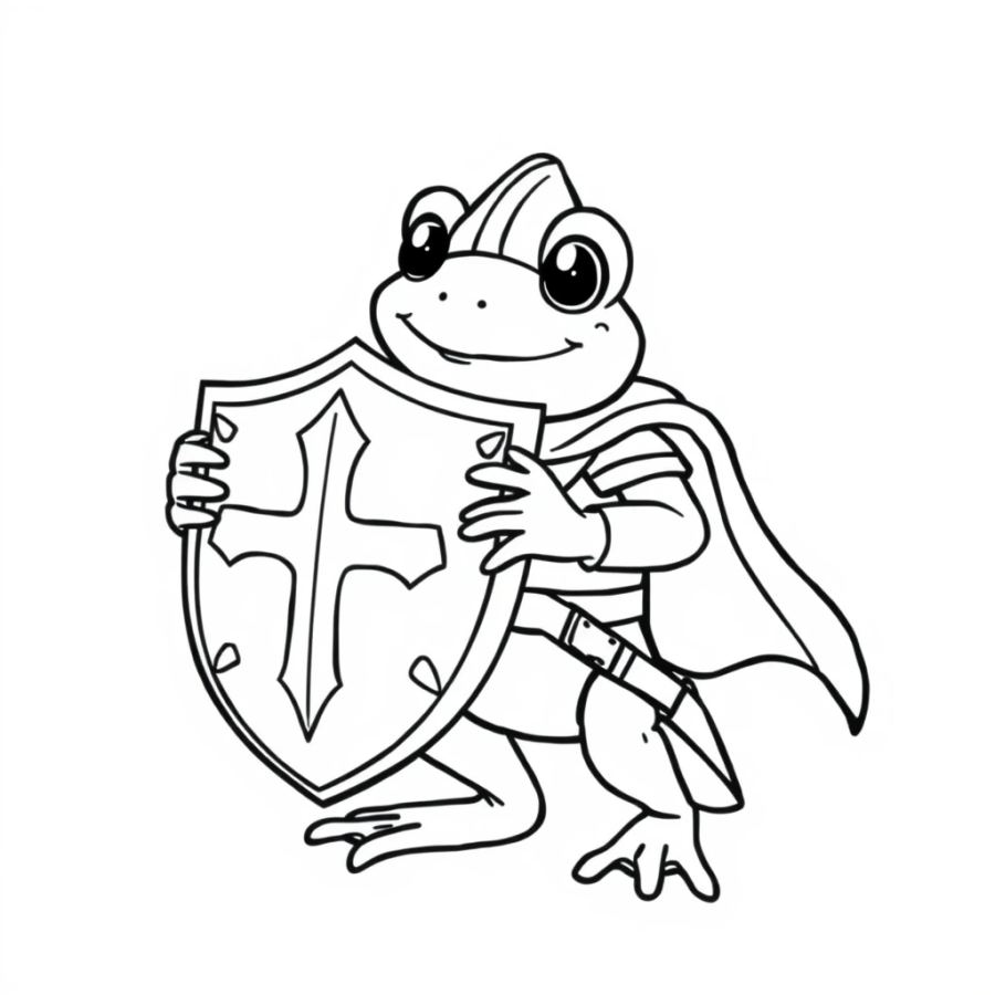 Brave Knight Frog holding a Shield Coloring Page