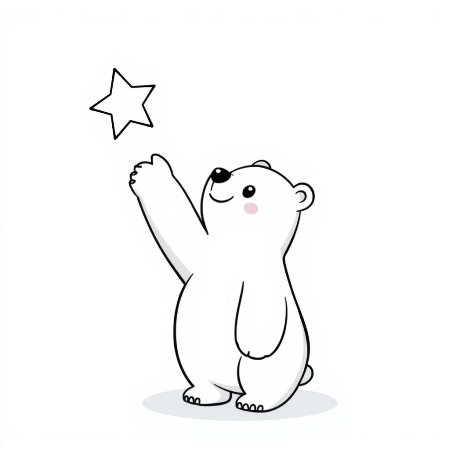 Polar Bear Reaching Up To Touch A Shooting Star Coloring Page
