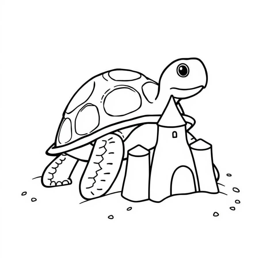 Turtle Building A Sandcastle Coloring Page