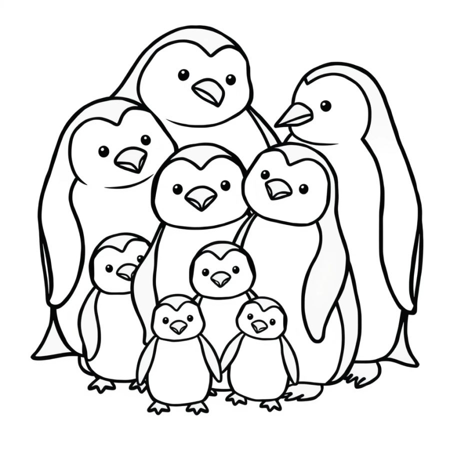 Penguin Family Huddling Coloring Page
