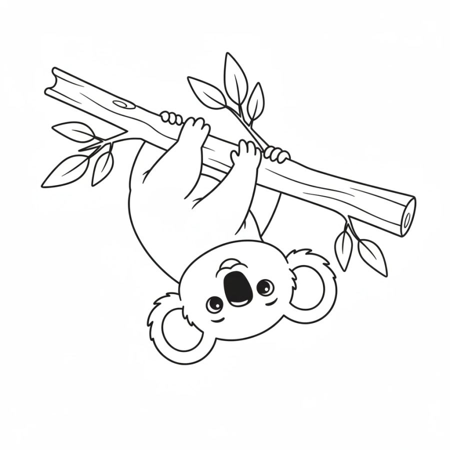 Koala Hanging Upside Down From A Branch Coloring Page