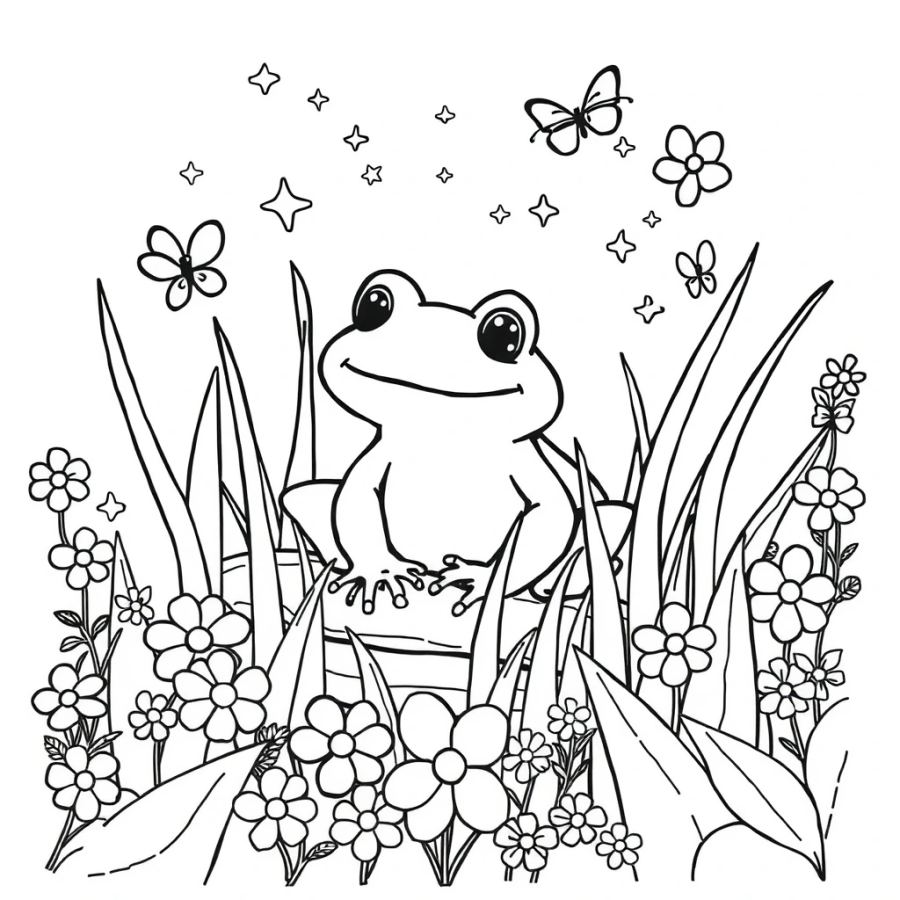 Can You Find It? Hidden Frog in the Reeds Coloring Page
